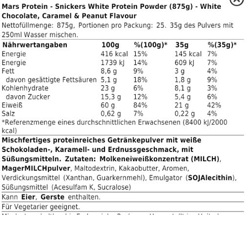 Snickers HI Protein 455g White Choc, Caramel&Peanut Inaktiv